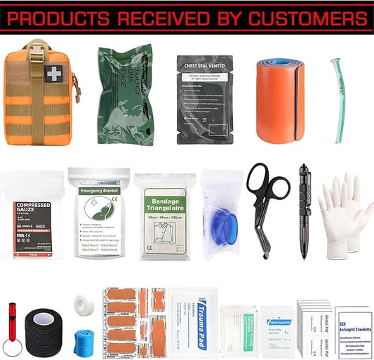 74 Piece Camping First Aid Kit Ifak Trauma Kit, Molle Tactical First Aid Kit Refill Supplies for Survival Camping Hiking Travel (Orange)