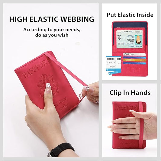 Melsbrinna Rfid Passport Holder for Travel women/Men, Cute Passport Wallet Rfid Blocking Card Slots, Rfid Passport Cover/CaseTravel Wallet, Passport Book Holder (1, Red5)