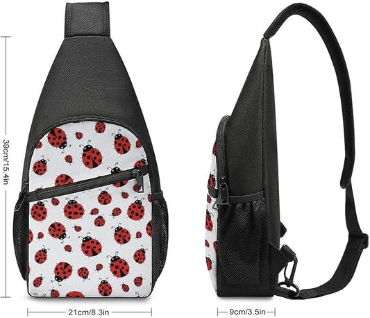 SWEET TANG Lightweight Sling Shoulder Backpack, Adjustable Gym Bags Red Ladybug White, Large Capacity Chest Cross Body Bag Daypack, Outdoor Multipurpose Bag