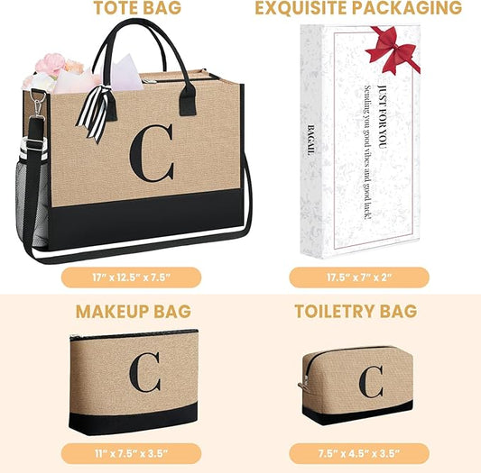 BAGAIL Initial Tote Bag, Personalized Birthday Gifts for Women, Teacher, Friends, Mom, Wedding, Monogrammed Beach Bag