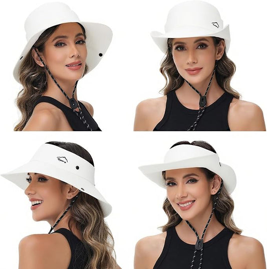 Sun Hats for Women Bucket Hat UV Protection Fishing Hat Wide Brim Safari Hats 2 in 1 Zip-Off Sun Visor Hats UPF 50+