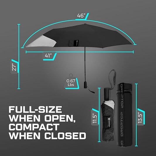 DROPTOP Windproof Compact Umbrella | Plus Crossbody Bag with Leakproof Lining | Hands-Free Carry for Wet or Dry Umbrellas | No Drips, No Hassles, Black