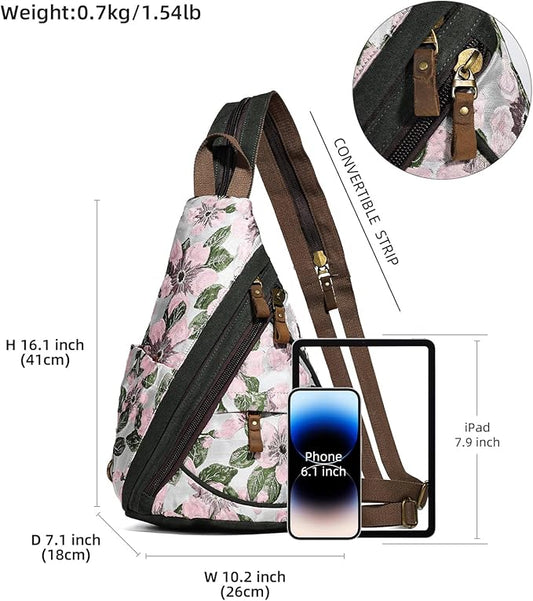KL928 Canvas Sling Bag - Small Crossbody Backpack Shoulder Casual Daypack Rucksack for Men Women(Large Version)