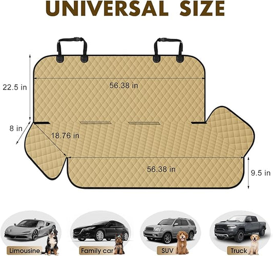 Backseat Cover for Dogs, Waterproof and Non-Slip Pet Bench Seat Covers, Car Seat Protector for Back Seat, Universal Size Rear Car Seat Cover Fits Cars, Trucks and SUVs, L-Khaki&Black