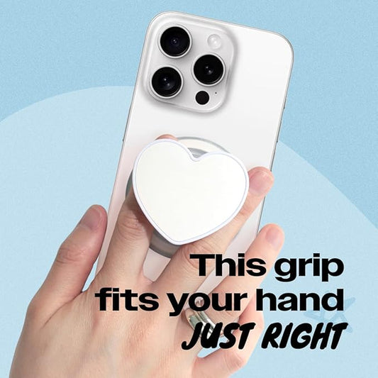 OnTheGrip Cute Solid Macaron Color Heart Shape Collapsible Mobile Phone Grip Stand Holder for Smartphone Tablet Cell Phone Accessory (White)