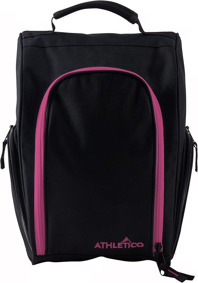 Athletico Golf Shoe Bag - Zippered Shoe Carrier Bags With Ventilation & Outside Pocket for Socks, Tees, etc. (Black/Pink)