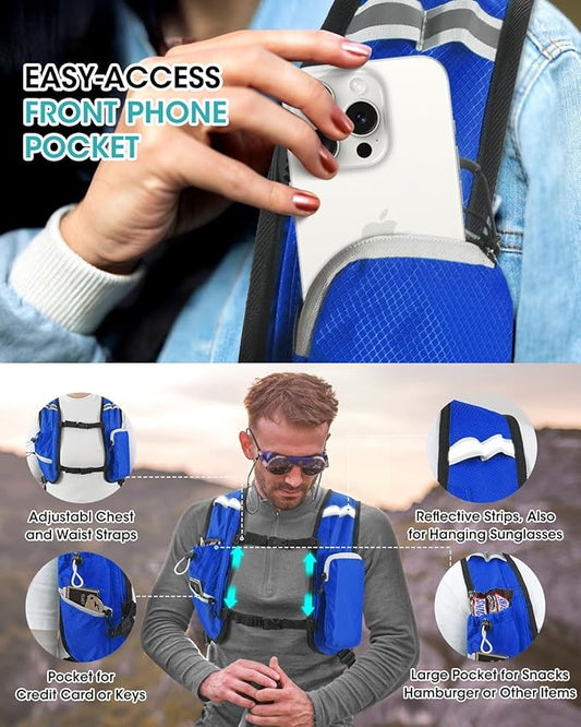 Small Hiking Backpack with Front Phone Holder, Packable Back pack with Chest and Waist Strap, Lightweight Daypack for Women Men