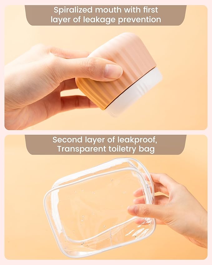 Travel Containers for Toiletries 4 Pack, TSA Approved Travel Size Toiletries, Travel Size Containers, With Clear Bag Leak Proof Silicone Jars, Travel Essentials Creams Jars Carrying Small Items