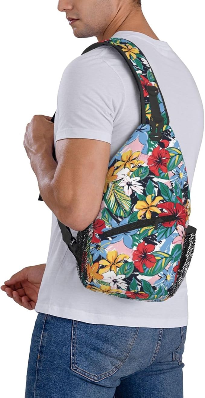 Hawaii Tropical Palm Sling Backpack Crossbody Bag Casual Chest Bags Travel Hiking Daypack Shoulder Bag for Women Men