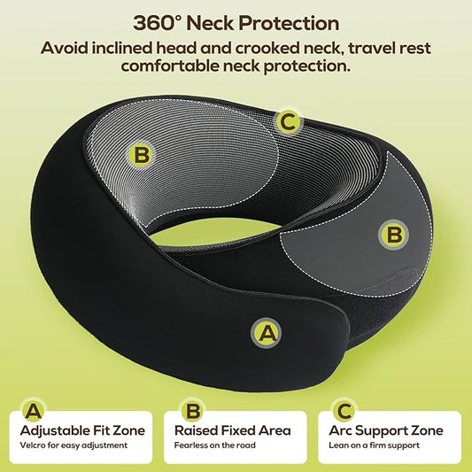Travel Pillow uses Memory Foam to Support Neck Comfort, car Travel, Compact,Airplane Sleep Pillow Black