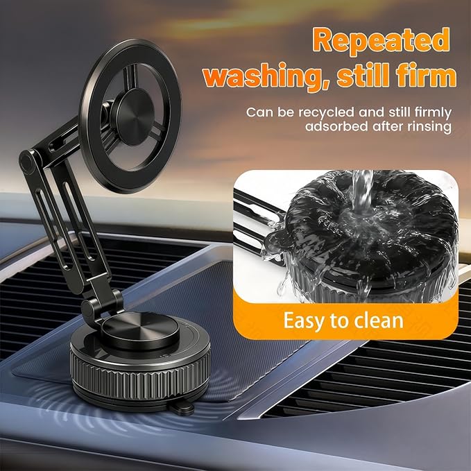 Extended Long Metal Arm Magnetic Car Phone Mount with Strongest Suction Cup, 360° Adjustable Universal Dashboard Windshield Holder for All iPhone Android Cell Phones, Heavy Duty for Car Truck SUV