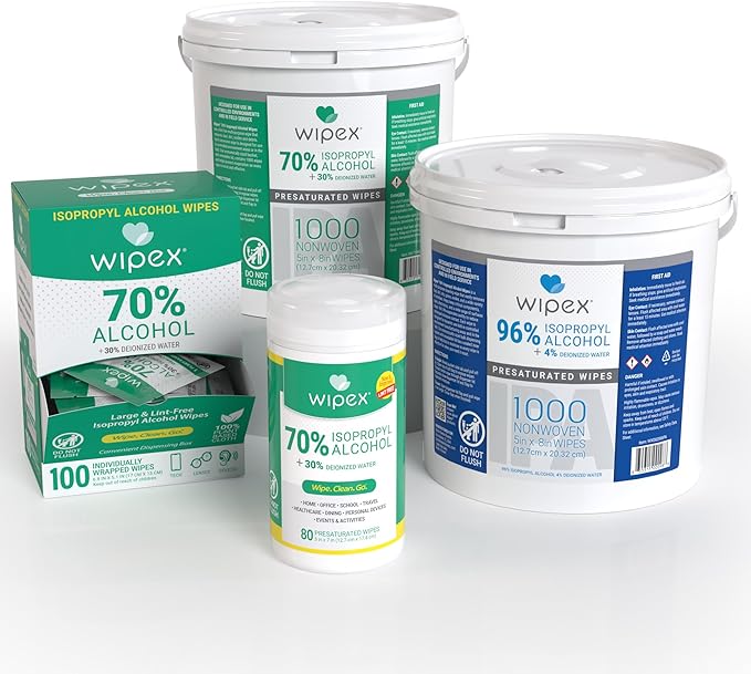 Wipex 70% Isopropyl Alcohol Wipes Individually Wrapped Sachets, Large Electronic wipes in Dispensing Box, Alcohol Prep Wipes, Screen Wipes & Tech Wipes for Sanitizing 100 Count (Pack of 12)
