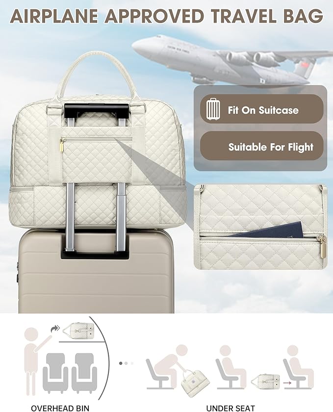 Weekender Bags for Women Travel Bag - Duffle Bag with Shoe Compartment Carry on Overnight Bag for Women Hospital Bags for Labor and Delivery 2Pcs Set Beige Brown