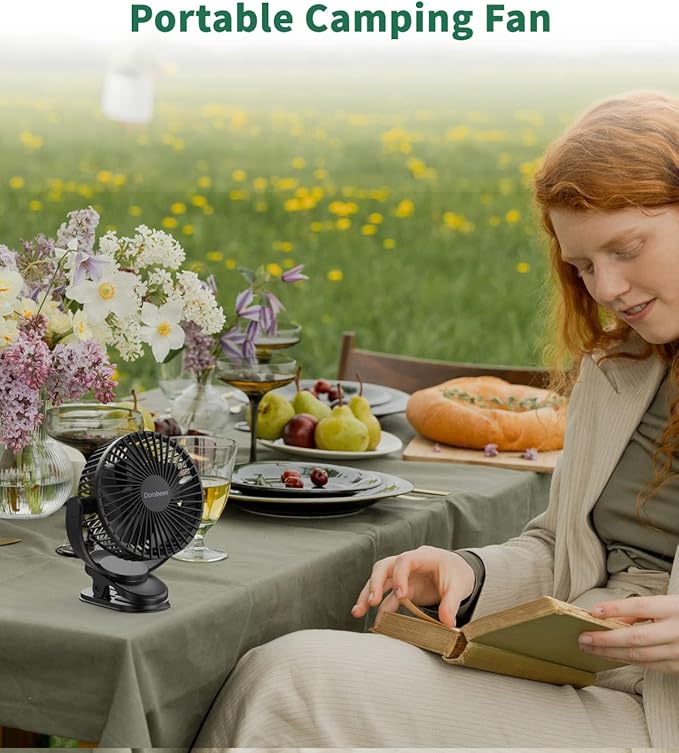 Dorobeen Portable Clip on Fan, Battery Powered, 3 Speed Quiet Rechargeable Mini Desk Fans, 360° Rotate for Home Office Stroller Camping Golf Cart (BLDC Motor)