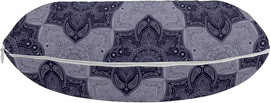 Ambesonne Bohemian Vintage Travel Pillow Neck Rest, Floral Oriental Ornamental Design Mandala Flower Monochrome, Memory Foam Traveling Accessory for Airplane and Car, 12", Indigo Quartz Ceil Blue