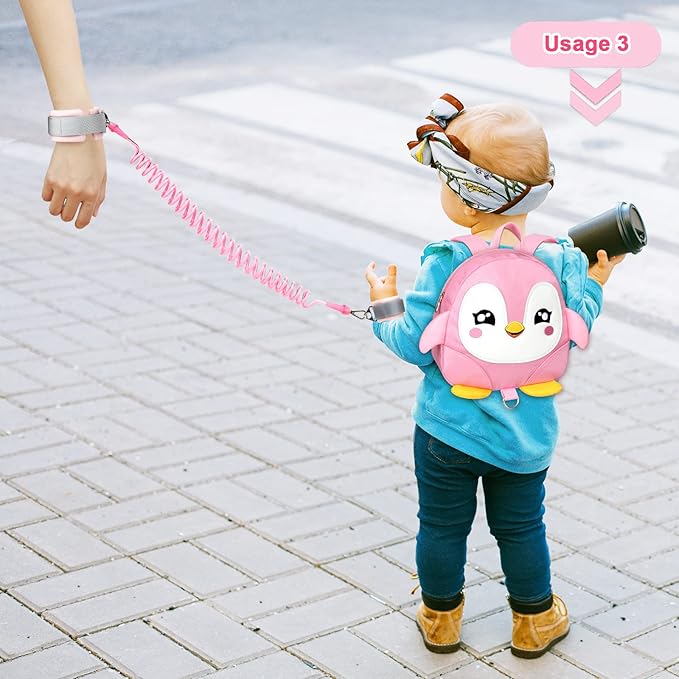 Accmor Toddler Harness Backpack Leash, Cute Penguin Kid Backpacks with Anti Lost Wrist Link, Mini Child Backpack Wristband Tether Strap and Protection Leashes Travel Bag Harness Rein for Baby Girls