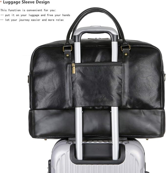 Baosha Vegan Leather Large Travel Duffel Tote Bag Carry On Weekender Overnight Bag With Shoe Compartment HB-38