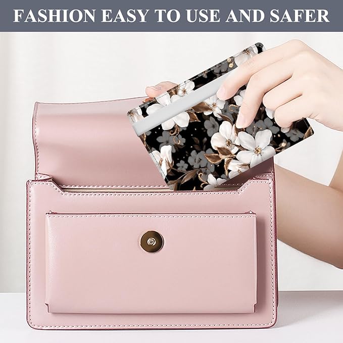 Passport Holder for Travel Essentials, RFID Premium Leather Passport Wallet Cover Case for Travel Must Haves Accessories, Passport Book Holders for Women Men Black Cute Flowers