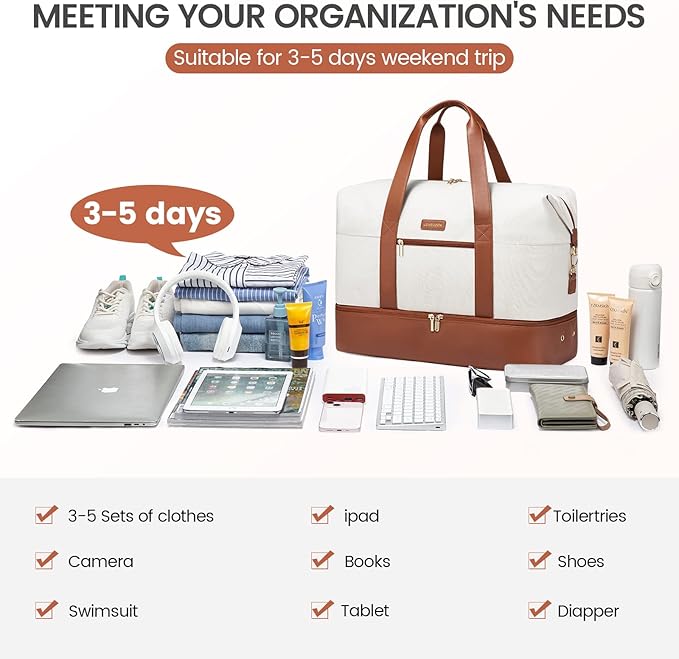 LOVEVOOK Weekender Bag, Large Travel Duffel Bag for Women with 2 Packing Cubes, Carry on Overnight Bag with Shoe Compartment, Mom Hospital Bags for Labor and Delivery