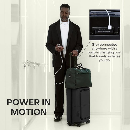 July Carry On Pro - 20" Hardshell with Front Pocket, Airline Approved Carry On Luggage with Wheels, TSA Lock Rolling Suitcase, Silent Spinner Wheels, USB Ports & Ejectable Battery - Charcoal