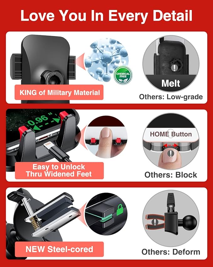 VANMASS ใ2026 Strongest & Military-Grade Car Phone Mount ใPatent & Safetyใ Ultimate Cell Phone Holder Best Handsfree Dash Windshield Vent for iPhone 17 Pro Max 16 15 Android & Truck Desk Mounts, Red