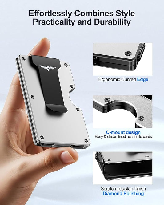 Wallet for Men, Money Clip Wallet with Cash Strap, Slim Card Wallet, RFID Blocking Card Holder, Holds up to 20 cards