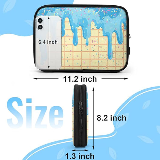 Blue Ice Cream Travel Cable Organizer Pouch Waffles Biscuit Electronics Accessories Carry Case Portable Water Resistant Storage Bag for Cord Charger Phone Earphone SD Card