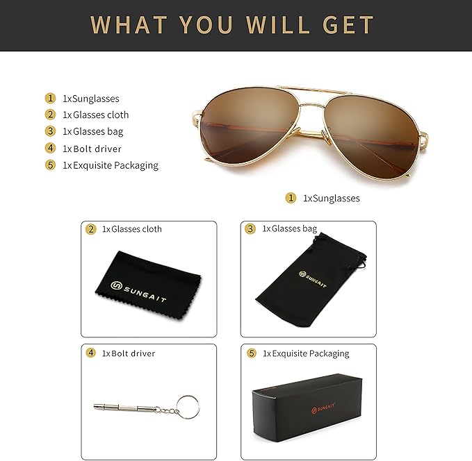 SUNGAIT Women's Lightweight Oversized Aviator Sunglasses - Classic Style Polarized Lens