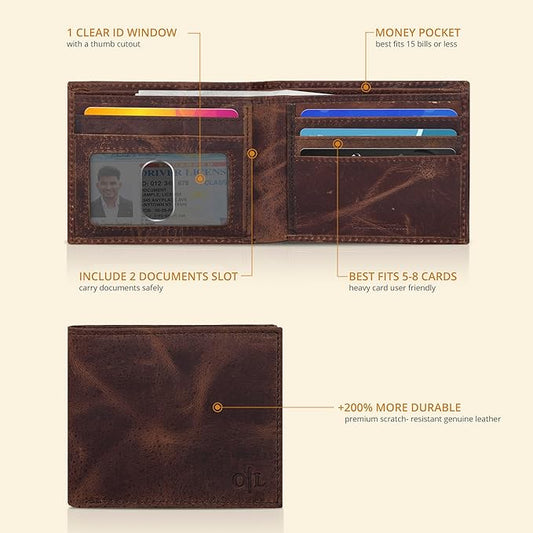 Oak Leathers Slim Leather Wallet for Men - RFID Blocking Slim Minimalist Front Pocket - Thin & Stylish with ID Window, Gift For Men (Mocha)