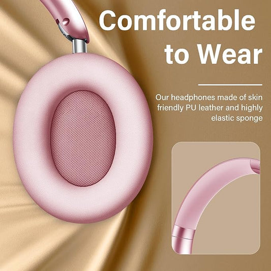 Wentronic Y05 Bluetooth Headphones Wireless Over Ear Noise Cancelling with Microphone 48 Hours Playtime, High Sound Quality Foldable Soft Earpads Earphones for Travel-Pink