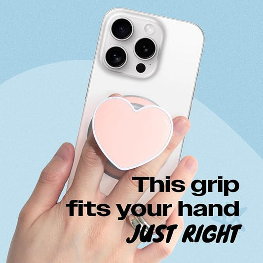OnTheGrip Cute Solid Macaron Color Heart Shape Collapsible Mobile Phone Grip Stand Holder for Smartphone Tablet Cell Phone Accessory (Pink)
