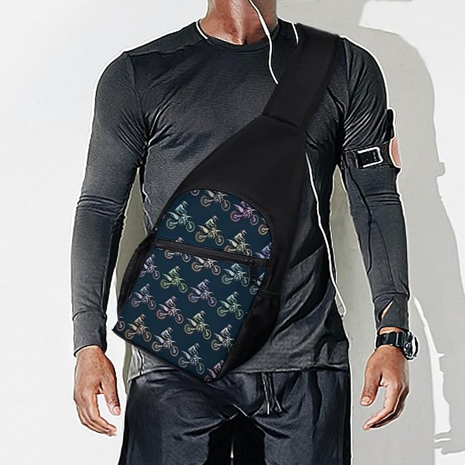 SWEET TANG Casual Sling Backpack Chest Shoulder Crossbody Backpacks, Unbalance Gym Funny Sack, Motocross Dirt Bike Black, Satchel Travel Bag Outdoor Hiking Daypack for Men Women