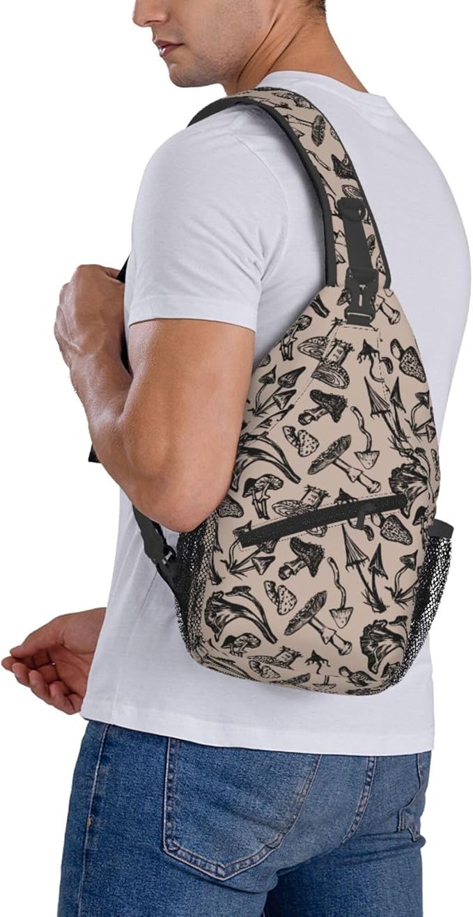 Botanical Mushroom Sling Backpack Crossbody Bag Casual Chest Bags Travel Hiking Daypack Shoulder Bag for Women Men