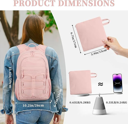 ZOMFELT Hiking Backpack for Women Men, 15L Lightweight Packable Backpack for Trip, Water Resistant Small Travel Backpacks, Foldable daypack for Hiking, Walking, Cycling, Camping, Pink