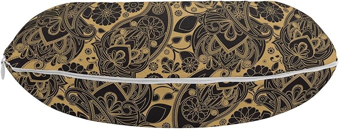 Ambesonne Ethnic Travel Pillow Neck Rest, Traditional Paisley Teardrop Cultural Twisted Leaves Ancient Art Print, Memory Foam Traveling Accessory for Airplane and Car, 12", Black Cream