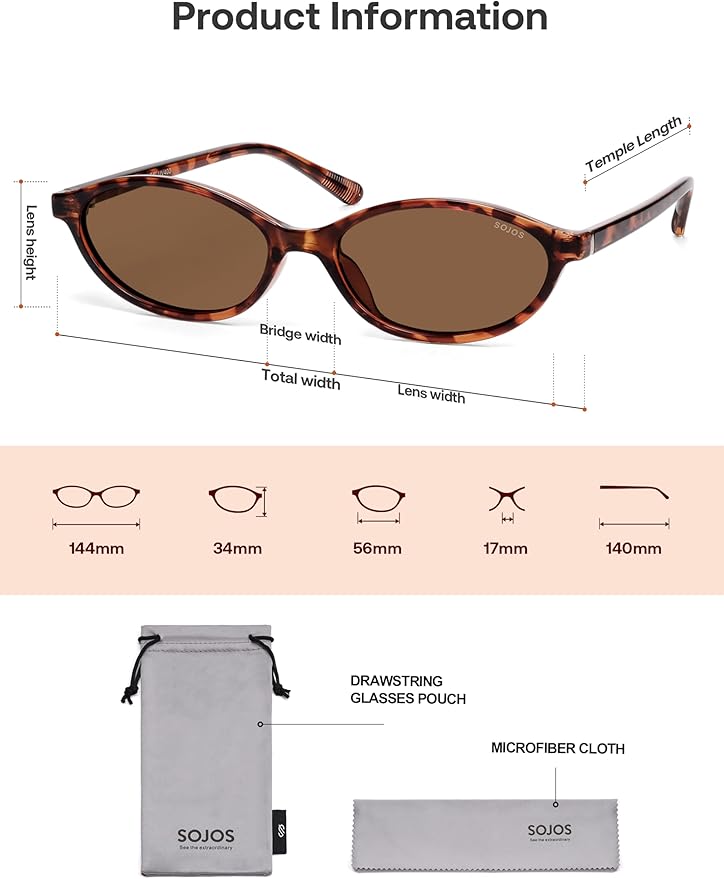 SOJOS TR90 Ultra Light Flexible Sunglasses for Women Retro Oval Polarized Cat Eye Vintage Shades UV400 Protection Comfort Fit