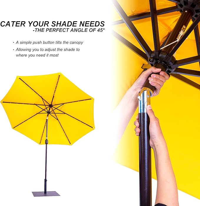 Sundale Outdoor 7 ft Solar-Powered 24 LED Lighted Patio Umbrella with Crank & Push Button Tilt for Garden, Deck, Backyard, Pool, 8 Ribs (Yellow)