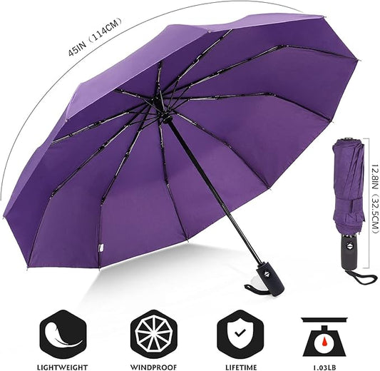 ZOMAKE Travel Umbrella Compact - 10 Ribs Portable Collapsible Umbrellas for Rain Windproof - Paraguas Automatic Small Folding Umbrella Lightweight Packable Umbrella for Women Men