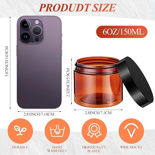 SATINIOR 36 Pieces 4 oz Plastic Jars with Lids Wide Mouth Airtight Reusable Container Acrylic Cosmetic Small Jars for Lotions Ointments Travel Toiletries Creams Make up Storage(Amber)