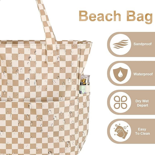Beach Pool Bags Tote for Women Ladies Large Gym Tote Carry On Bag With Wet Compartment for Weekender Travel Waterproof