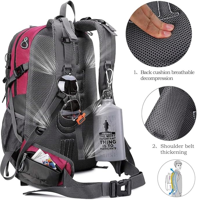 FENGDONG 40L Waterproof Lightweight Hiking,Camping,Travel Backpack for Men Women Red