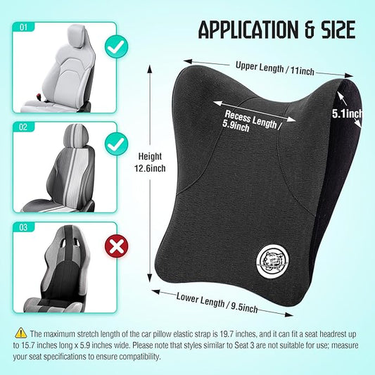 Car Neck Pillow for Driving Seat, Soft Memory Foam Headrest Pillow with Adjustable Strap and Removable Cover, Ergonomic Neck Support for Car, Office Chair, Gaming Chair – Dark Grey