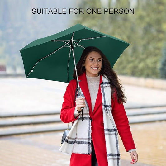 LEAGERA Compact Travel Umbrella for Purse - Flat Handle, Waterproof for Light Rain