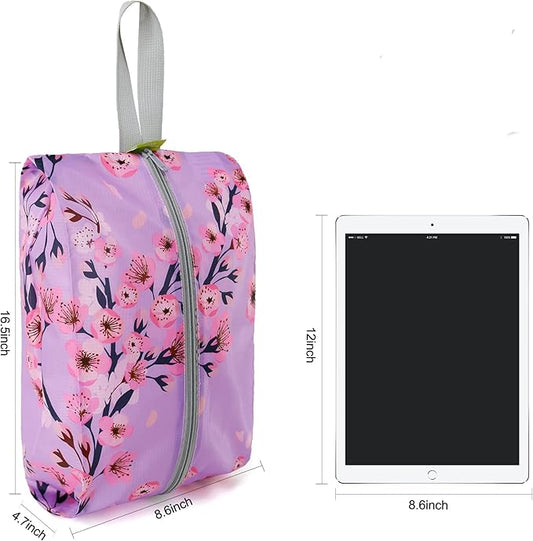 BeeGreen Shoe Organizer 6pcs Shoe Bags with Zipper Closure, Flower Design Shoe Storage Organizer with Handle Travel Bags For Men and Women, Portable Nylon Travel Gifts