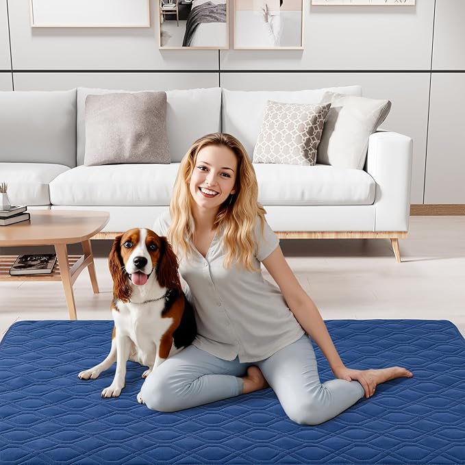 Smiry Waterproof Dog Blanket, 82x120 Inch Soft Pet Bed Cover Reversible, Washable Sofa Couch Furniture Protector for Small Medium Large Dog Puppy Cat, Geometric, Navy/Blue