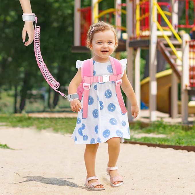 Toddler Backpack with Leash, Accmor 4 in 1 Kids Mini Backpacks with Anti Lost Wrist Link, Cute Child Harness Bag Rein for Outdoor, Strawberry Back Pack Rope Tether for Baby Girls Aged 1-3 Years (Pink)