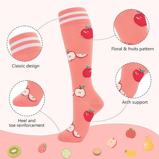 fenglaoda Compression Socks for Women Men Support Circulation 6 Pairs Socks For Nurse, Travel, Flight