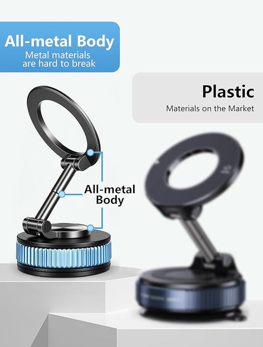 Magnetic Phone Holder car,Metal Body Durable and Solid,Vacuum Suction Cup Phone Holder, Magsafe Car Mount for iPhone, Folding Holder for iPhone and Android