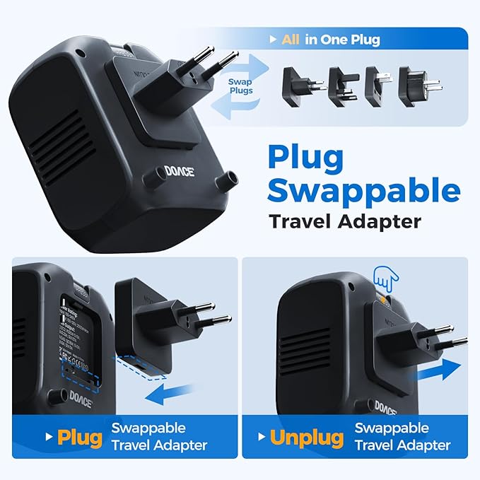 DOACE 220V to 110V Voltage Converter US to Europe - 2000W Converter for European Travel, Power Converter Adapter Combo with 2 PD/QC & UK/AU/US/IT/European Travel Plug Adapters for Hair Dryer Phone