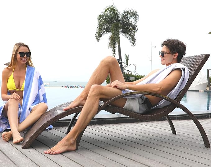 Cotton Oversized Beach Towel - Large 70 x 35 Inch Pool Towel, Blue Striped Quick Dry Swimming Cabana Towel